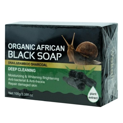 Мыло ручной работы Wokali Organic African Black Soap с муцином улитки и бамбукового угля 100 г