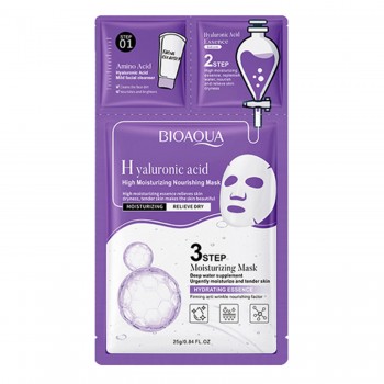 Тканевая маска для лица 3в1 BIOAQUA Hyaluronic Acid для глубокого увлажнения