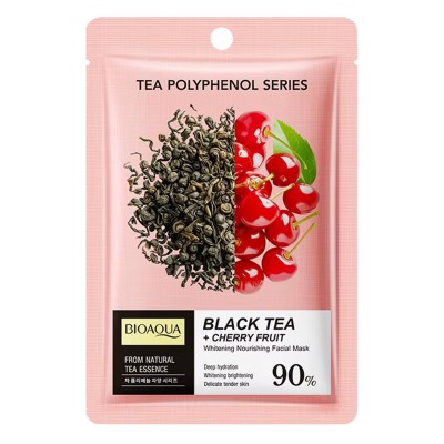 Тканевая маска для лица BIOAQUA Black Tea + Cherry Fruit осветляющая, питательная 25 г