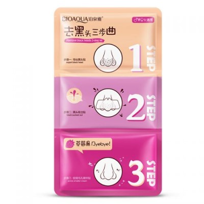 Очищающие полоски для носа BIOAQUA 3 Step Pink