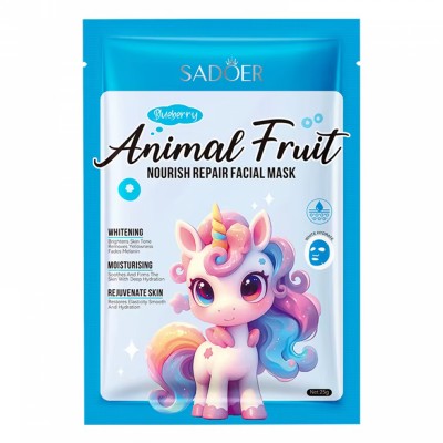 Тканевая маска для лица SADOER Animal Fruit Unicorn Blueberry питательная 25 г