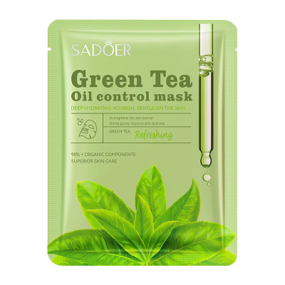 Тканинна маска для обличчя SADOER Green Tea матуюча, контроль жирного блиску 25 г