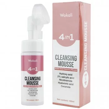 Пенка-мусс для умывания Wokali 4 in 1 Cleansing Mousse с гиалуроновой, салициловой, гидроксикислотой, никотинамидом и церамид 150 мл